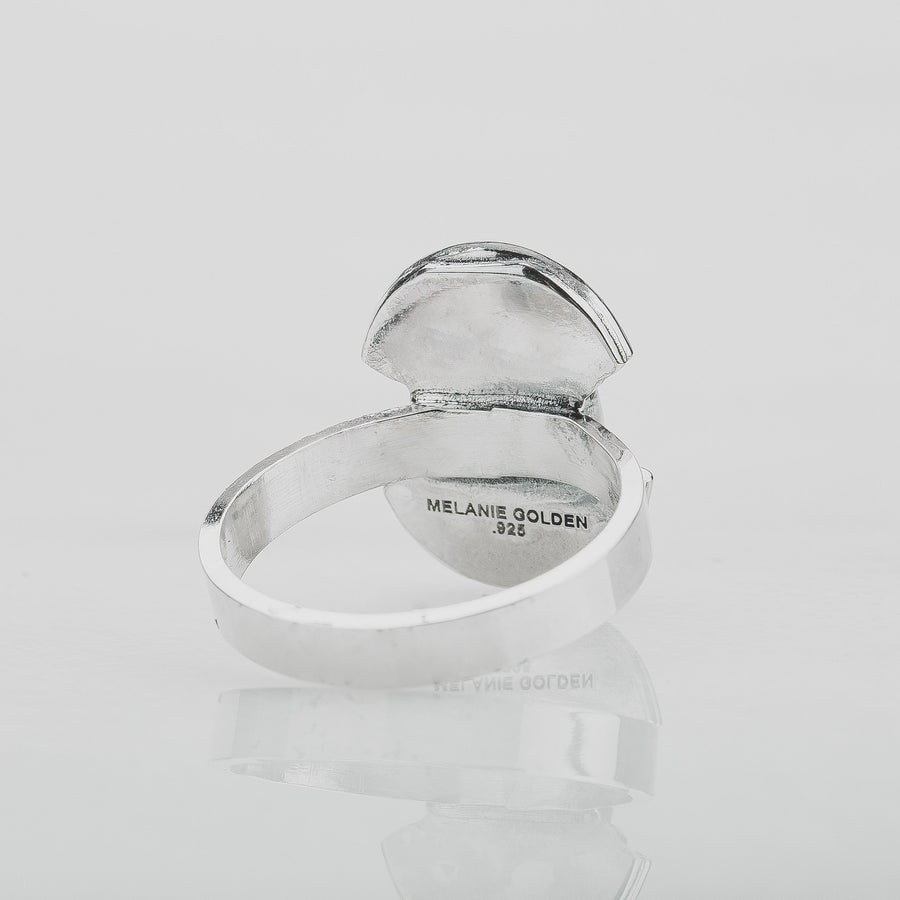 Size 5.25 Opal Shield Ring | Colorful Rainbow Australian Opal Gemstone Ring In Sterling Silver | Beaded Dotted Warrior Oval Statement Ring