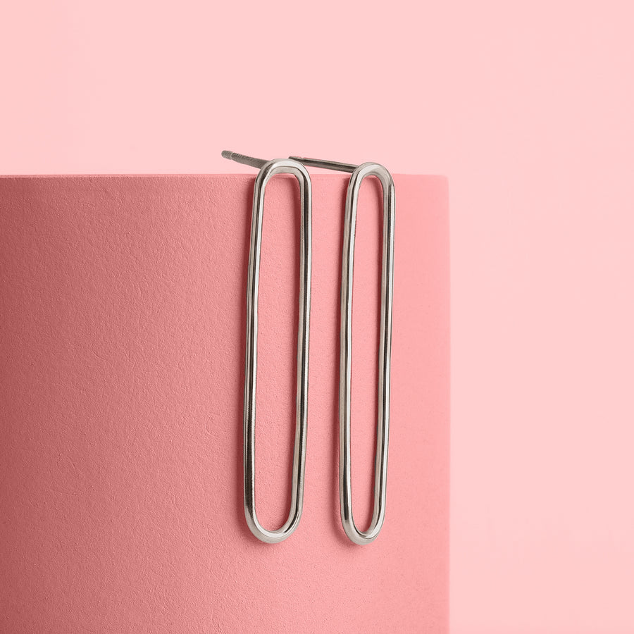 Oval Paperclip Chain Link Stud Earrings | Gold, Rose Gold, or Silver | Long Elongated Oval Loop Hoop Post Earrings | Minimalist Everyday