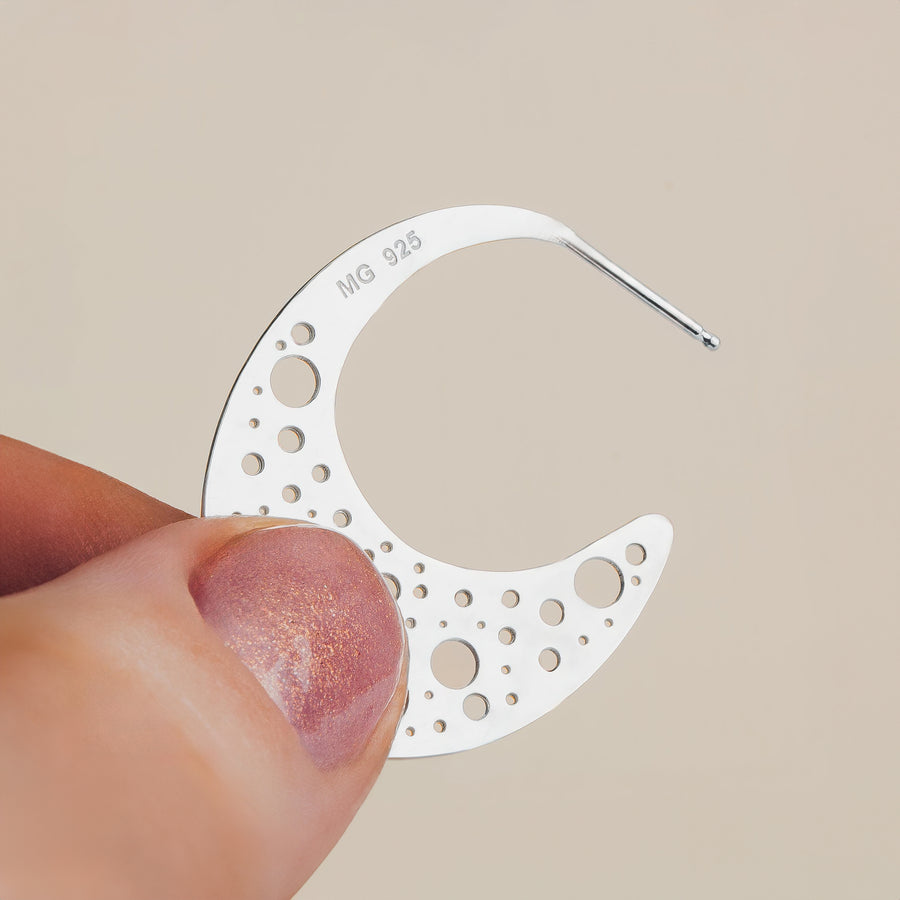 Nebula Hoop Earrings | Sterling Silver Large Big Geometric Cut Out Galaxy Star Night Sky Constellation Earrings | Perfect Gift for Her