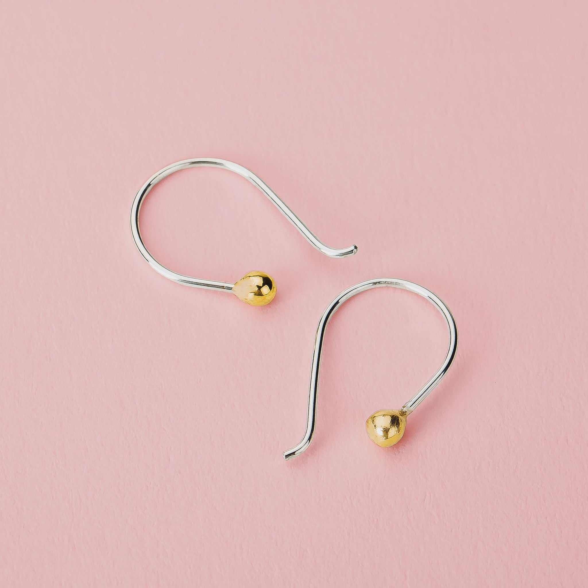 Gold Dot Pull Through Earrings | Small Hook Threader Drop Earrings, Mixed Metal Sterling Silver & 14K Gold | Wire Hoop Modern Minimalist
