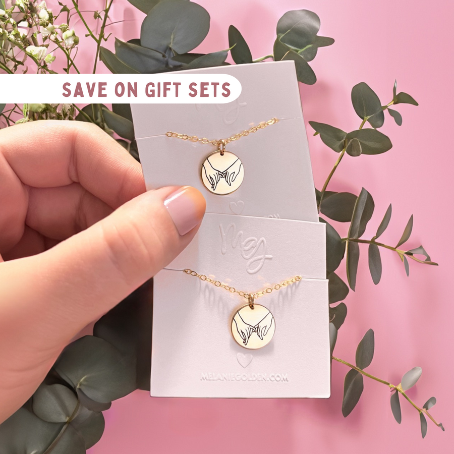 Bestie Necklaces | Set of 2 Best Friends Pinky Promise Circle Disc Charm Necklaces, Silver Gold or Rose | Holding Hands Gift for BFF Sisters