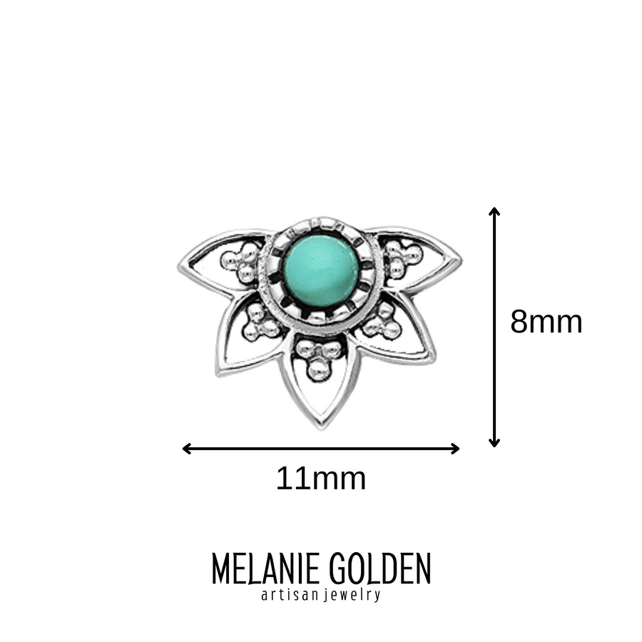 Turquoise Filigree Floral Stud Earrings |Small Sterling Silver Aqua Blue Post Earrings For Women And Girls