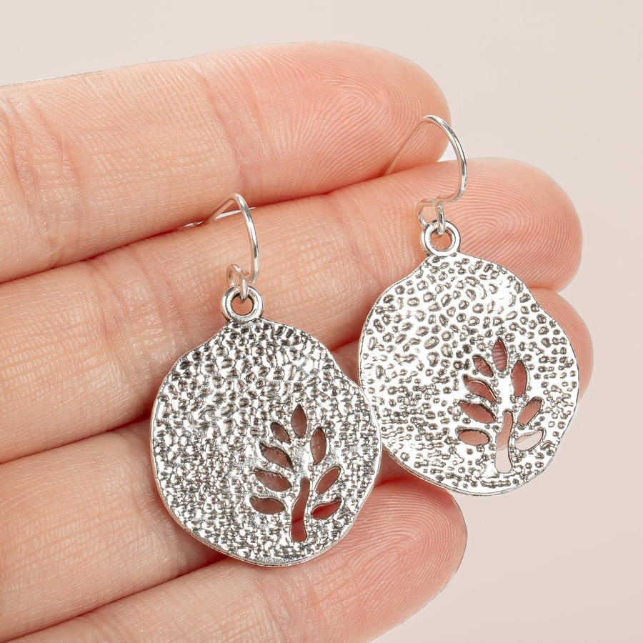 Tree Branch Disc Dangle Earrings | Fun Summer Earrings for Women and Girls in Sterling Silver