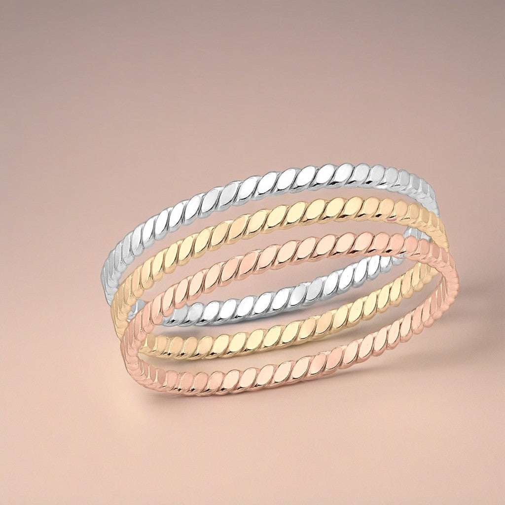 Helix Ring | Sterling Silver Hammered Twisted Rope Stacking Ring | Skinny Twist Ring Band | Comfort Fit USA Sizes 2-12