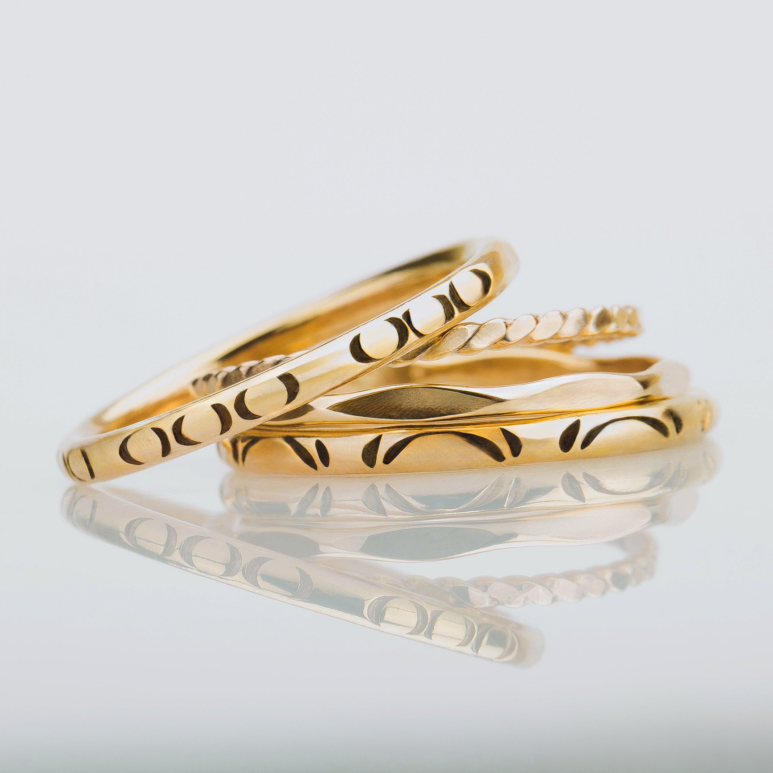 The Mini Happy Stack | Set of 4 Mixed Textures Stacking Rings in Gold, Rose Gold, or Silver | USA Sizes 4-12