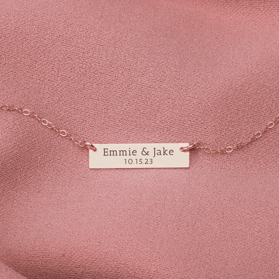 Personalized Couples Bar Necklace | Custom Engraved Skinny Nameplate Bar Necklace in Silver, Gold, or Rose Gold | Customized Gift for Her