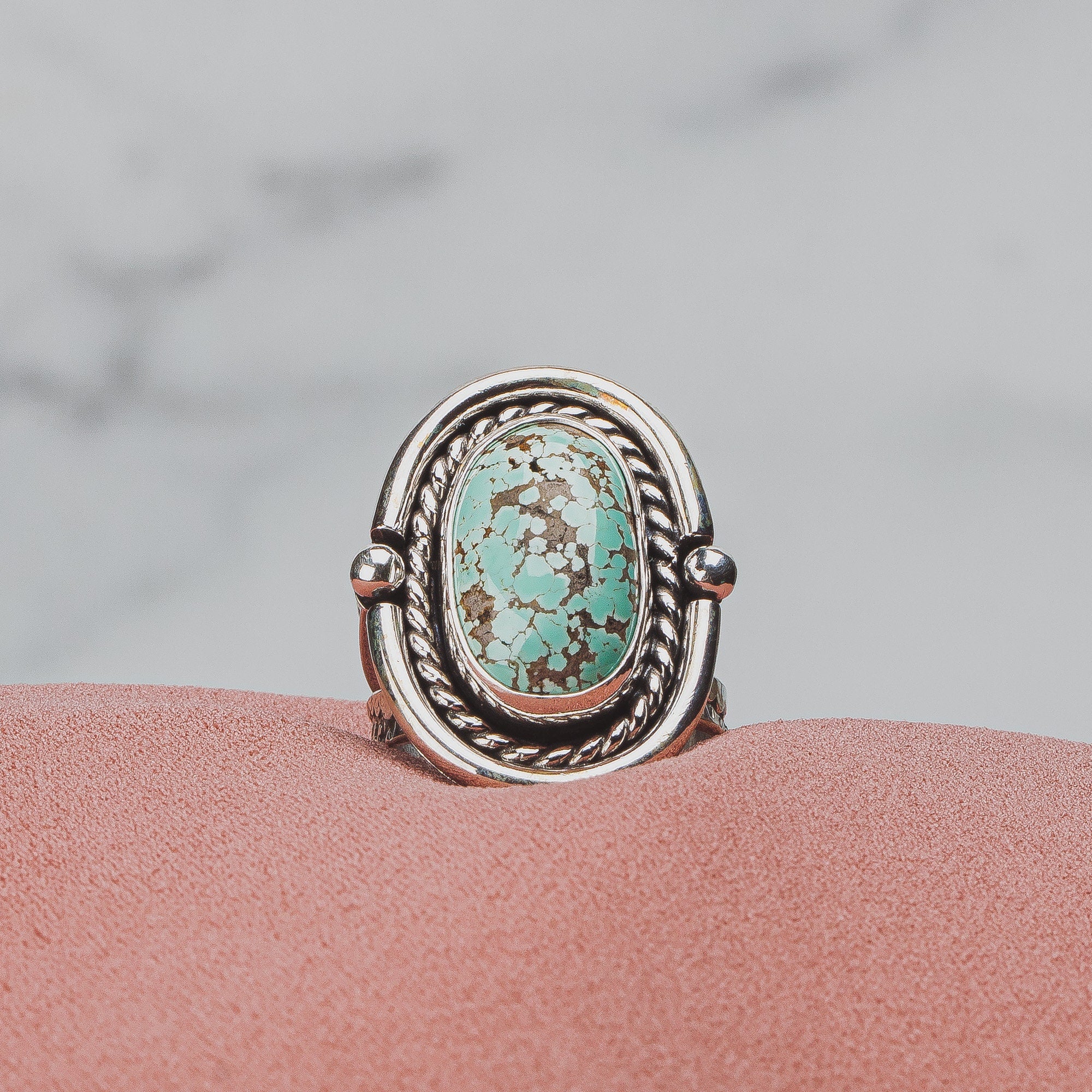Size 7.5 Carico Lake Turquoise Gemstone Ring In Sterling Silver | Aqua Seafoam Blue Boho Bohemian Southwestern Indian Navajo Statement Ring