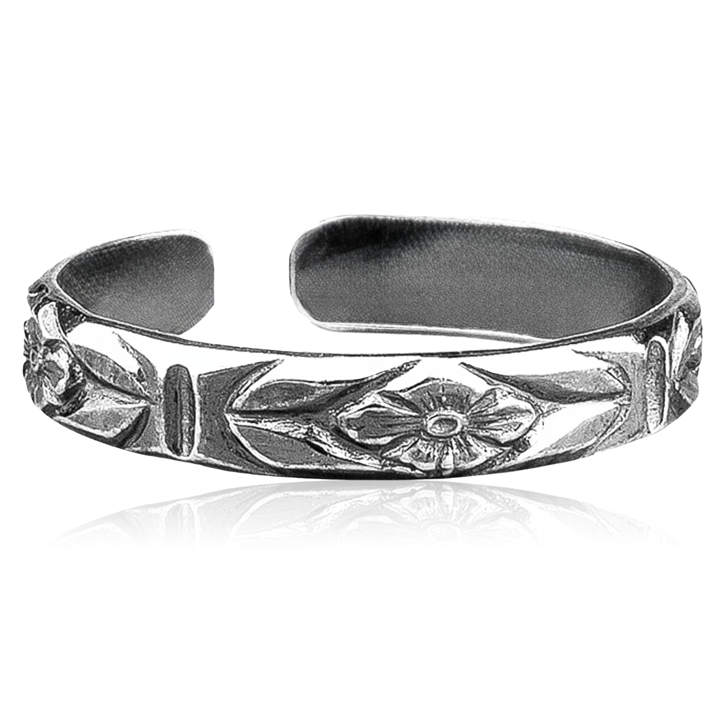 Daisy Chain Midi Ring | Adjustable Oxidized Sterling Silver Mid Knuckle Ring