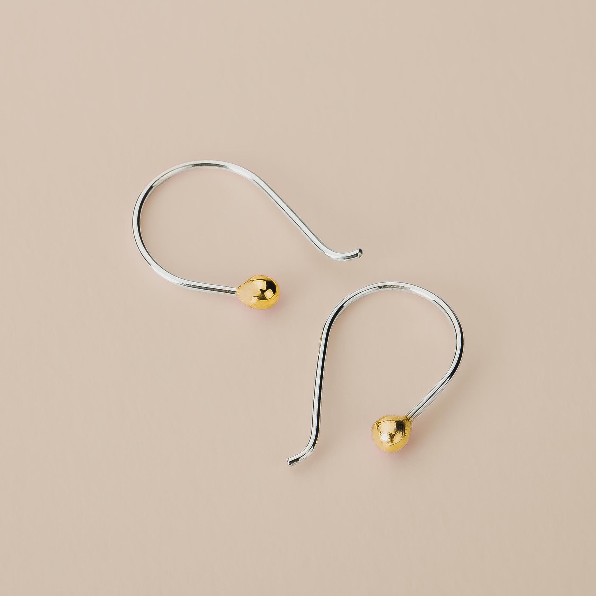 Gold Dot Pull Through Earrings | Small Hook Threader Drop Earrings, Mixed Metal Sterling Silver & 14K Gold | Wire Hoop Modern Minimalist