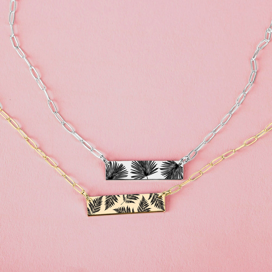 Plant Mama Bar Necklace | Trending Popular Houseplants Engraved Skinny Bar Pendant | Silver Gold or Rose Gold | Foliage Floral Gift for Her
