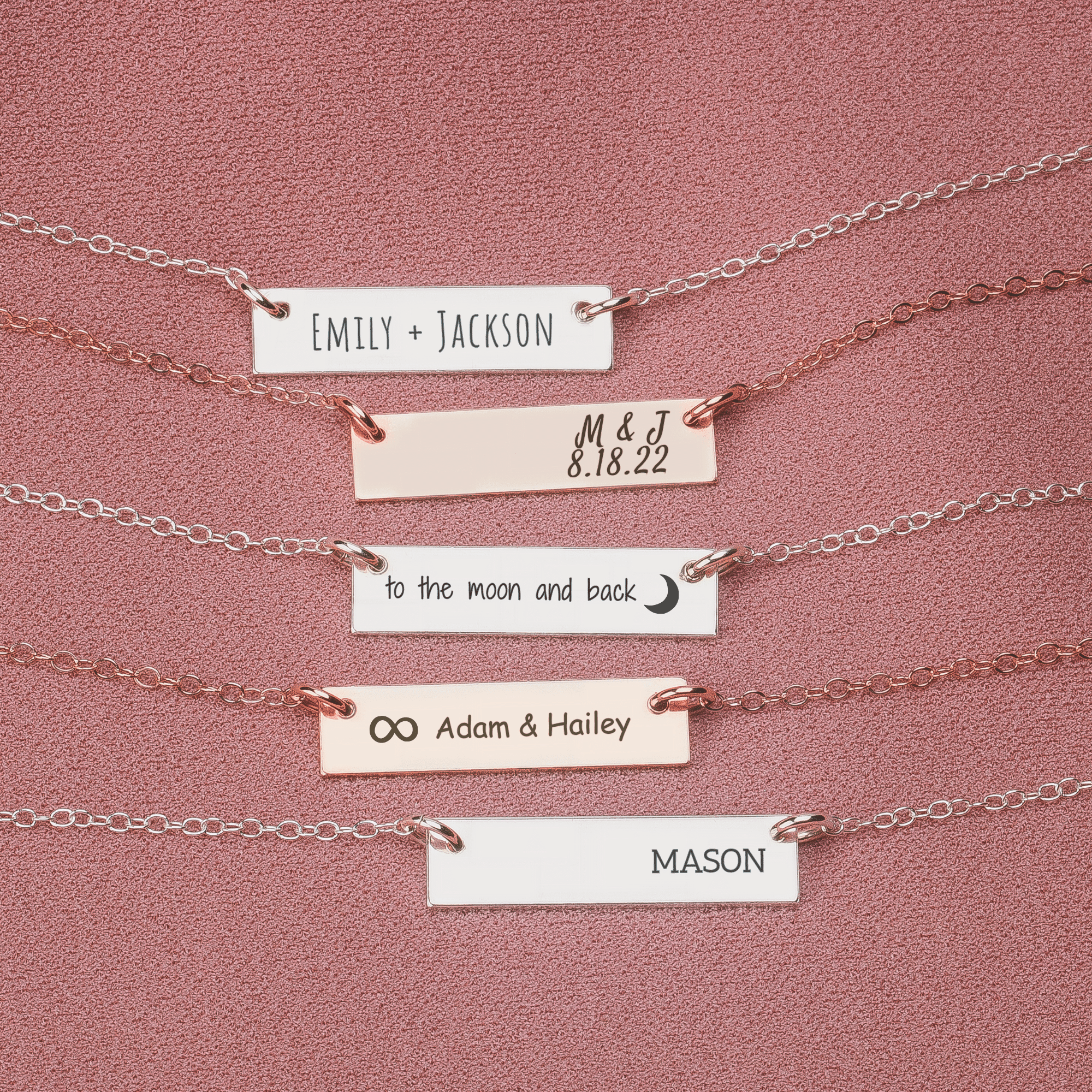Personalized Couples Bar Necklace | Custom Engraved Skinny Nameplate Bar Necklace in Silver, Gold, or Rose Gold | Customized Gift for Her
