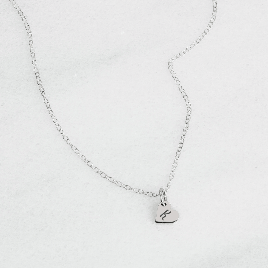 Elle Heart Necklace | Custom Personalized Sideways Heart Initial Letter Necklace | Sterling Silver Engraved Charm Necklace | Gift for Her
