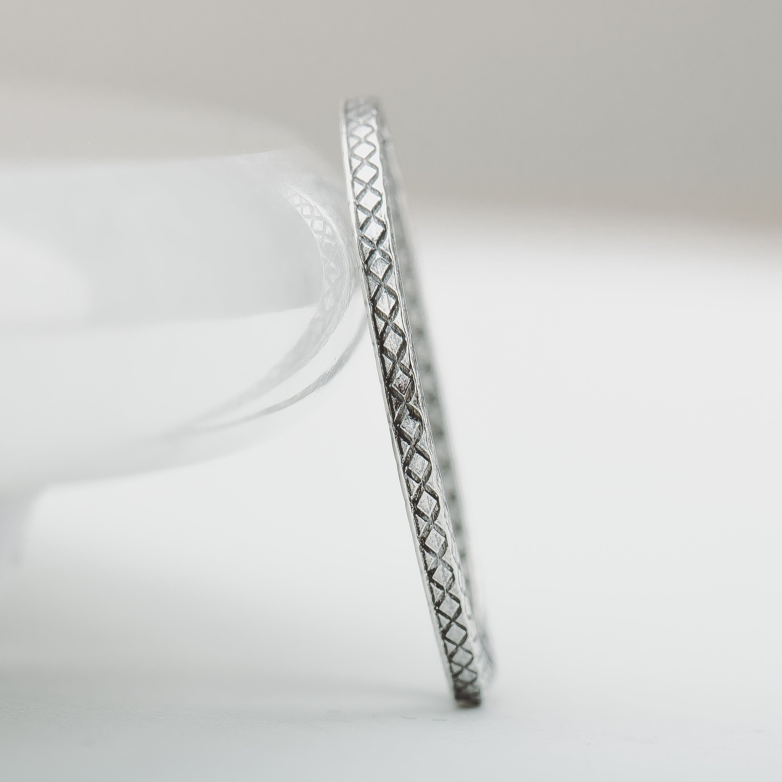 Cross Hatched Stacking Ring | Thin Skinny Stackable Stack Ring In 925 Sterling Silver | Comfort Fit | Sizes 4-10