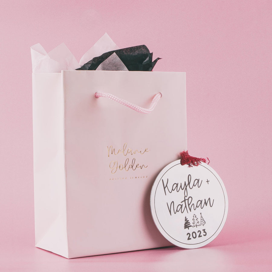 Couples Christmas Ornament | Girlfriend Boyfriend Wife Fiancé Personalized Gift | Custom Names & Date Holiday Decor | Modern Stainless Steel