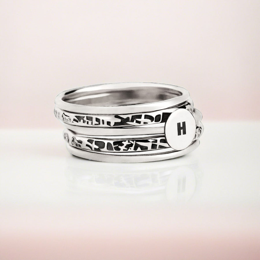 Initial Stacking Rings Set Of 5 In Gold, Silver, Or Rose Gold | Personalized Custom Letter Monogram Stackable Stack Stacking Family Ring