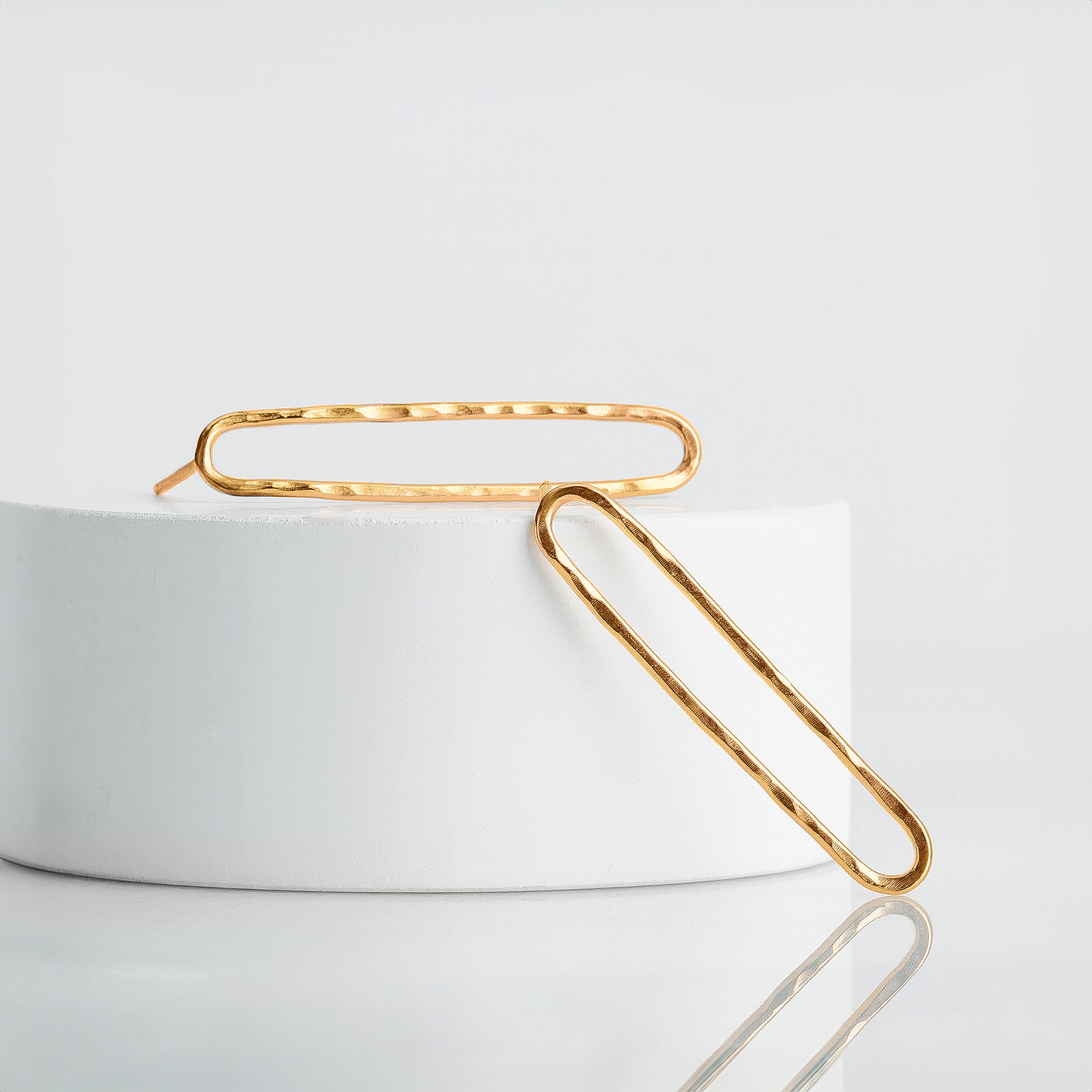 Hammered Oval Paperclip Chain Link Stud Earrings | Gold, Rose Gold, or Silver | Long Oval Loop Hoop Post Earrings | Minimalist Everyday