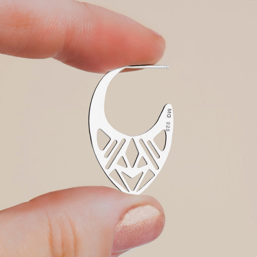 Ophelia Hoop Earrings | Sterling Silver Large Big Geometric Cut Out Greek Goddess Earrings | Bohemian Ethnic Tribal | Perfect Gift for Her