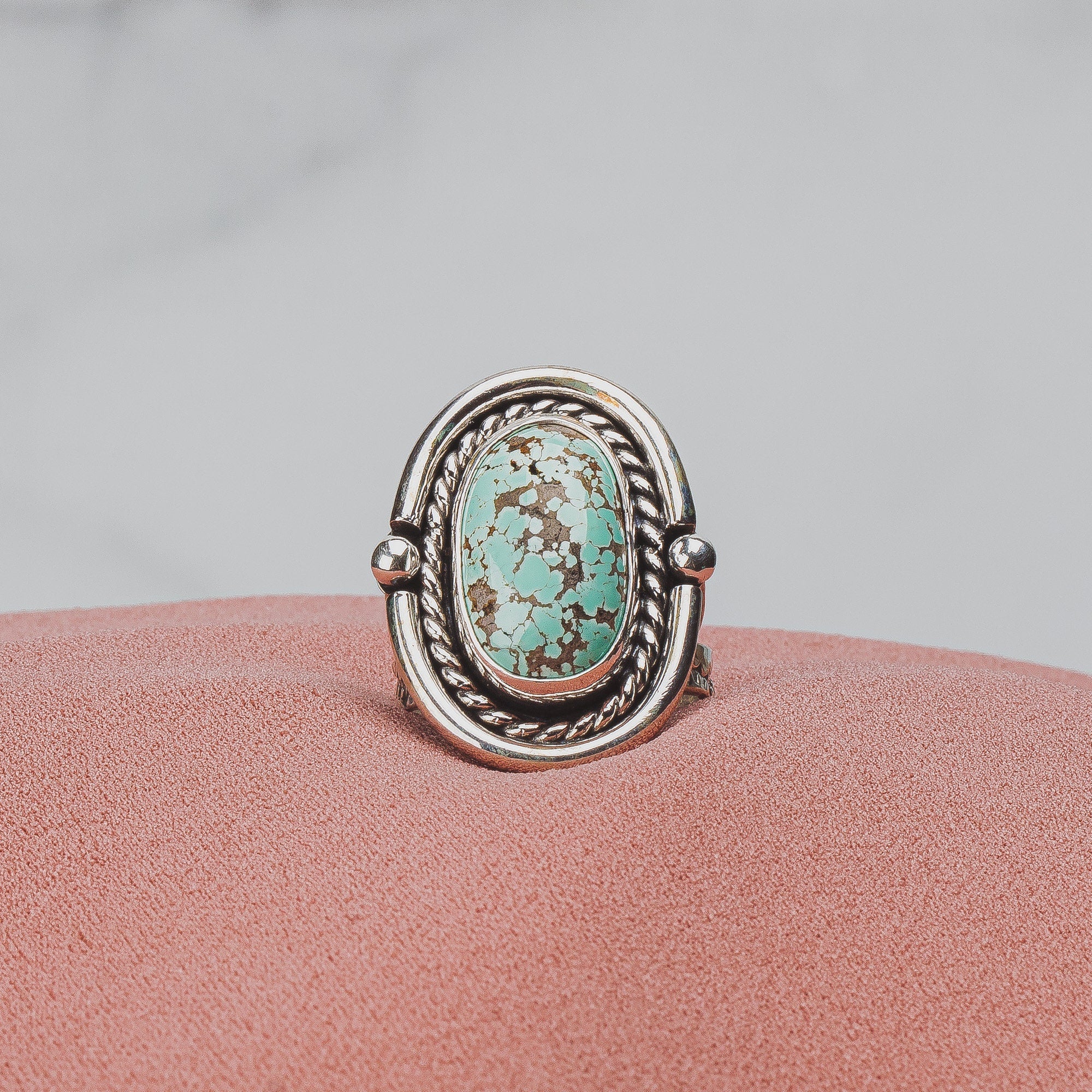 Size 7.5 Carico Lake Turquoise Gemstone Ring In Sterling Silver | Aqua Seafoam Blue Boho Bohemian Southwestern Indian Navajo Statement Ring