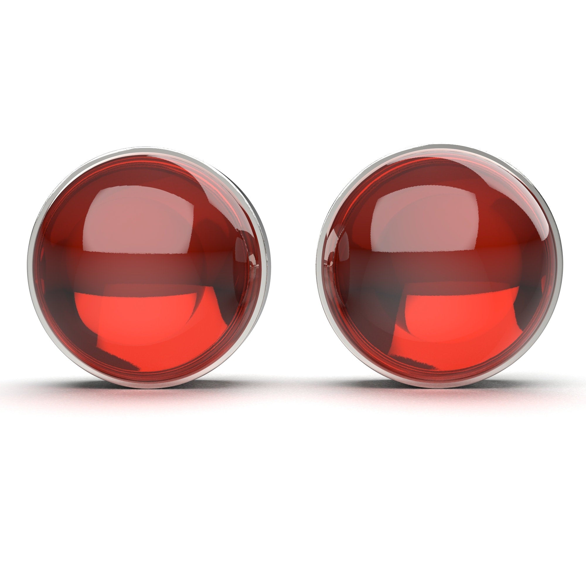 Red Garnet Gemstone Stud Earrings | Small Sterling Silver Round Circle Bright Red Stone Post Earrings | January Birthstone