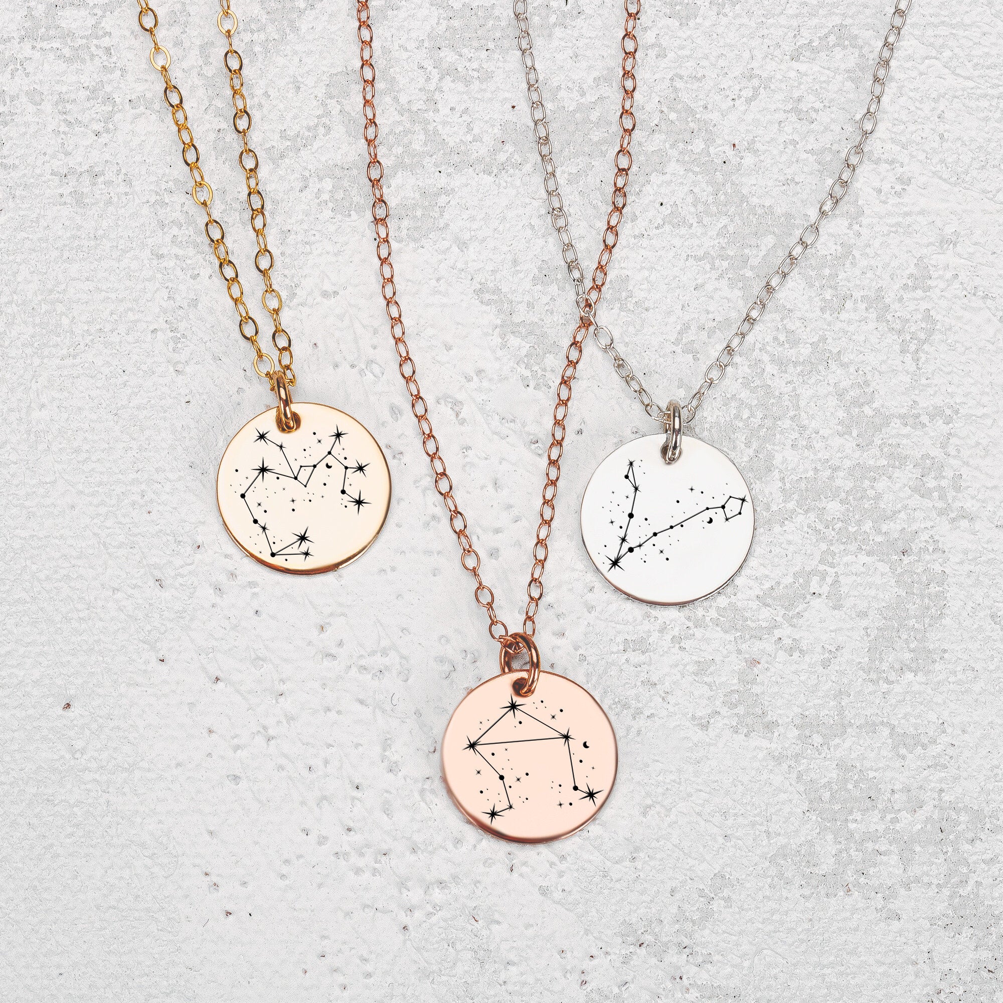 Constellation Disc Necklace - Melanie Golden Jewelry - _badge_new, birth month, bridal party, celestial, disc necklaces, love, mystic, necklaces, new, pendant necklace, personalized, wedding