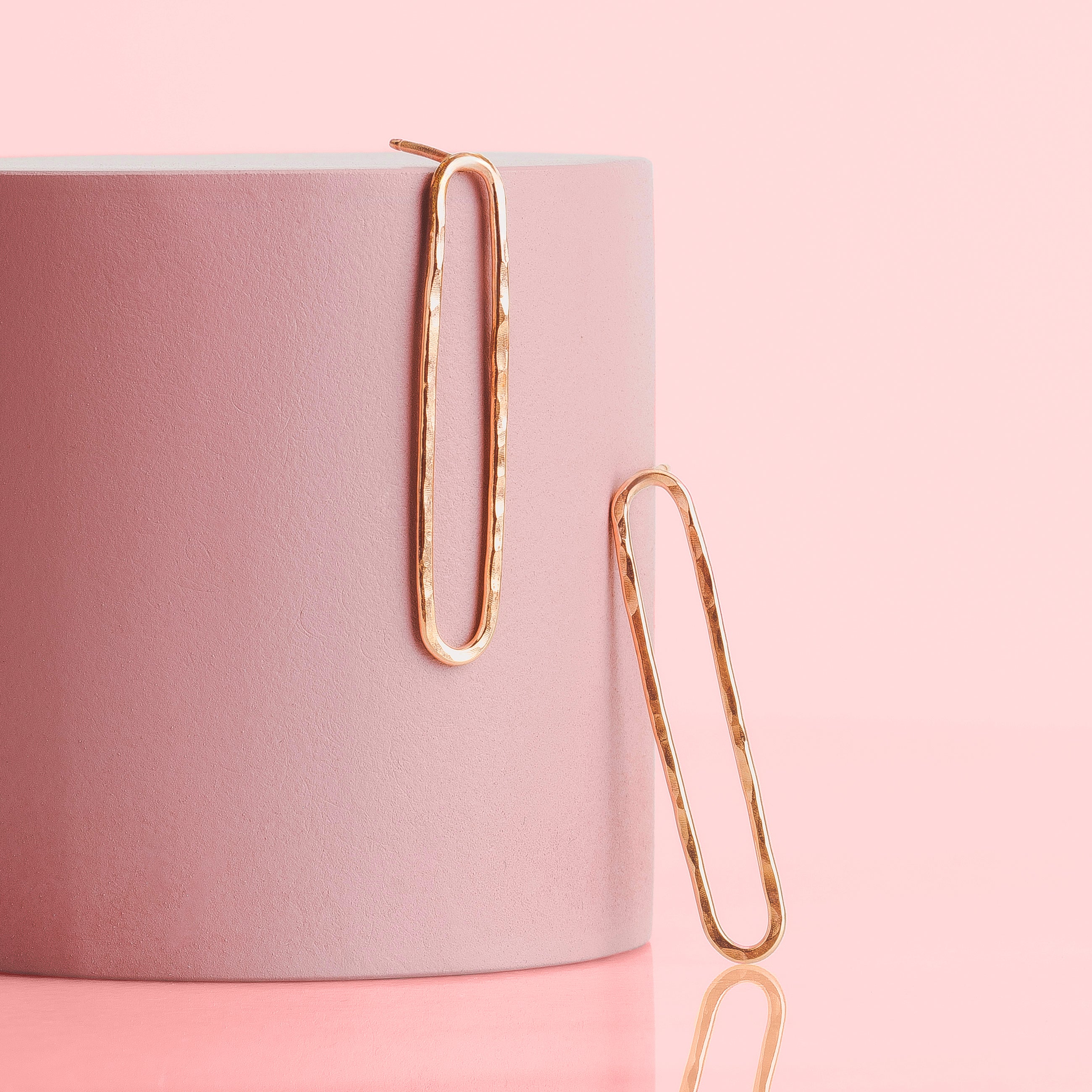 Hammered Oval Paperclip Chain Link Stud Earrings | Gold, Rose Gold, or Silver | Long Oval Loop Hoop Post Earrings | Minimalist Everyday