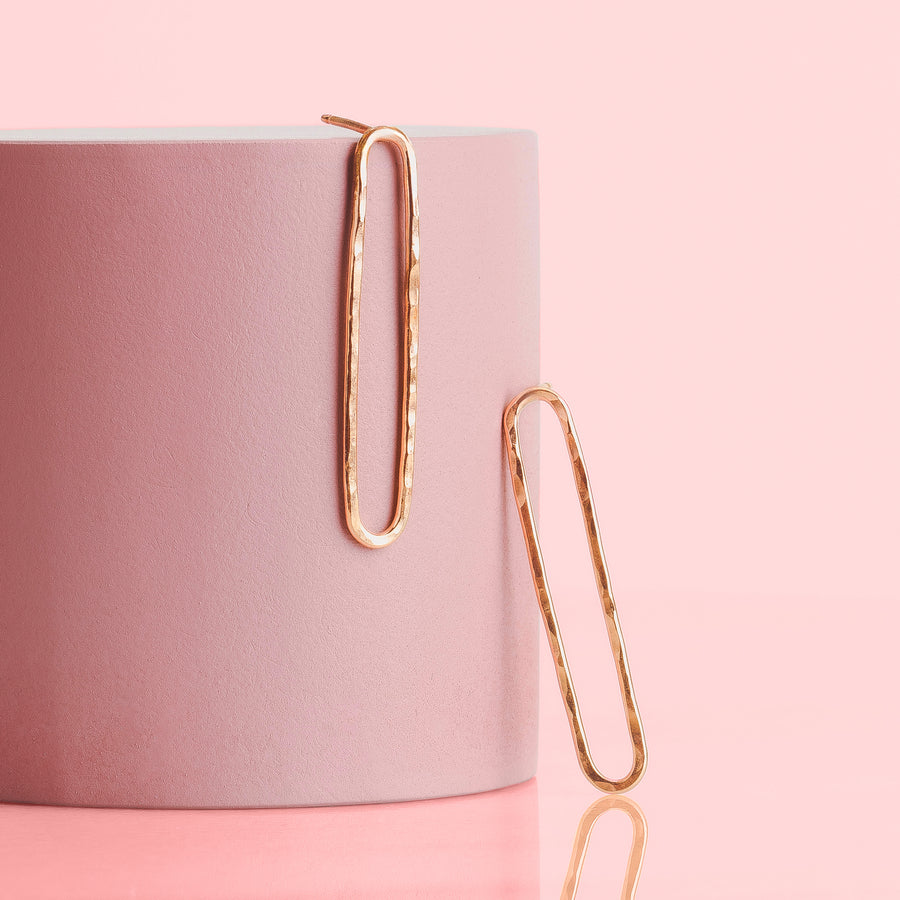 Hammered Oval Paperclip Chain Link Stud Earrings | Gold, Rose Gold, or Silver | Long Oval Loop Hoop Post Earrings | Minimalist Everyday