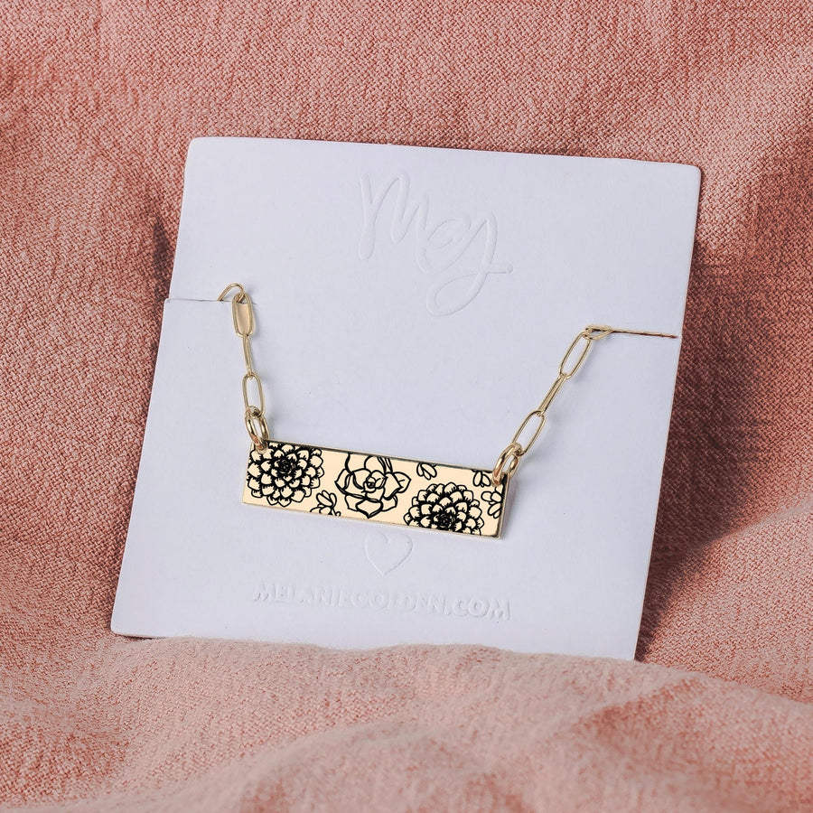 Plant Mama Bar Necklace | Trending Popular Houseplants Engraved Skinny Bar Pendant | Silver Gold or Rose Gold | Foliage Floral Gift for Her