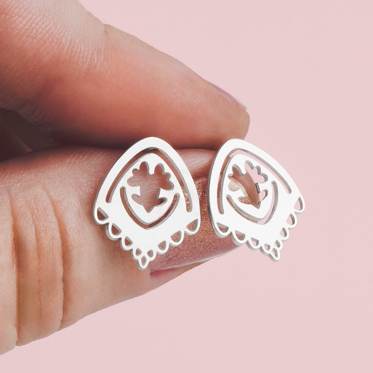 Flora Stud Earrings | Sterling Silver Flower Lace Post Earrings | Small Feminine Dainty & Elegant | Minimalist Bohemian Boho Chic Look