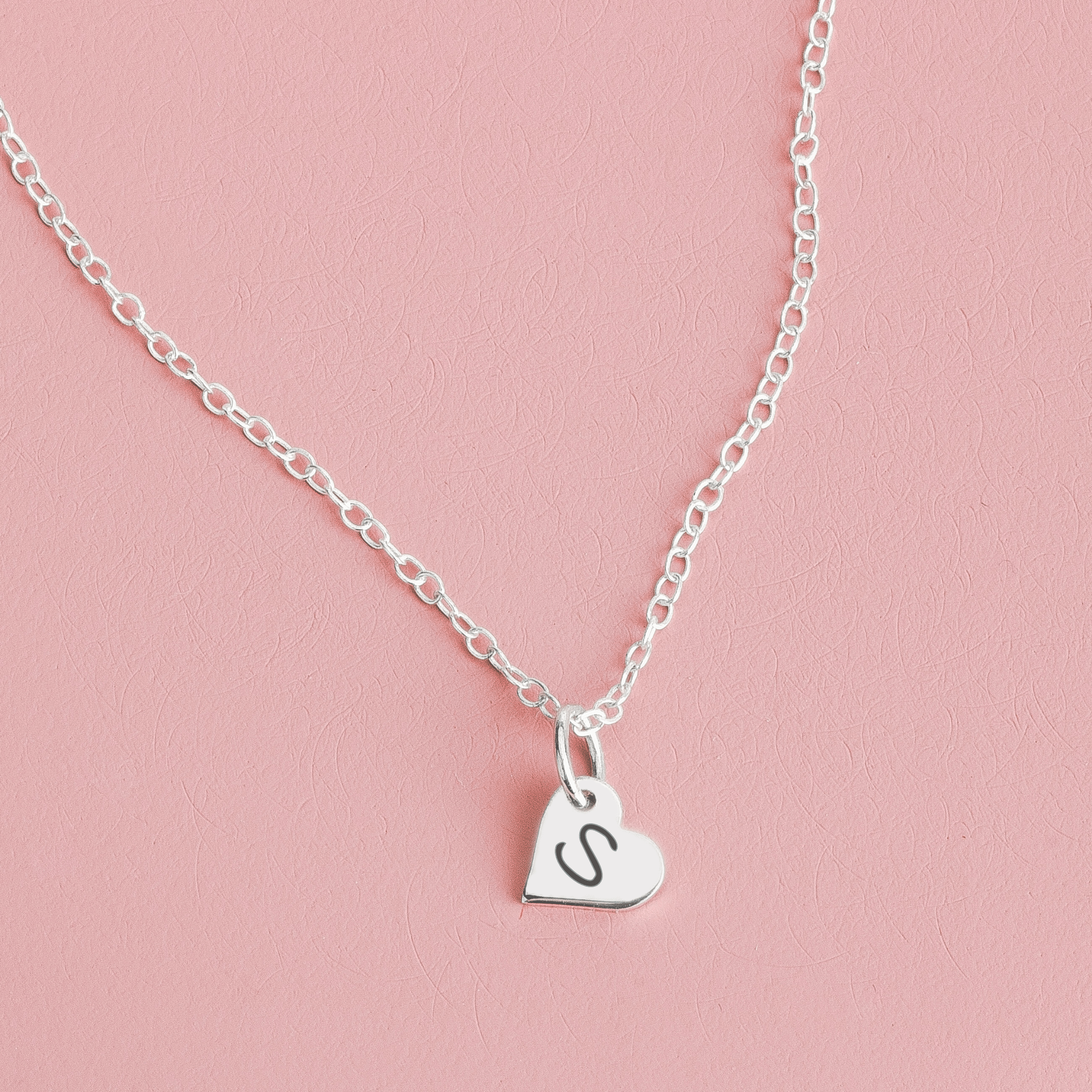 Elle Heart Necklace | Custom Personalized Sideways Heart Initial Letter Necklace | Sterling Silver Engraved Charm Necklace | Gift for Her