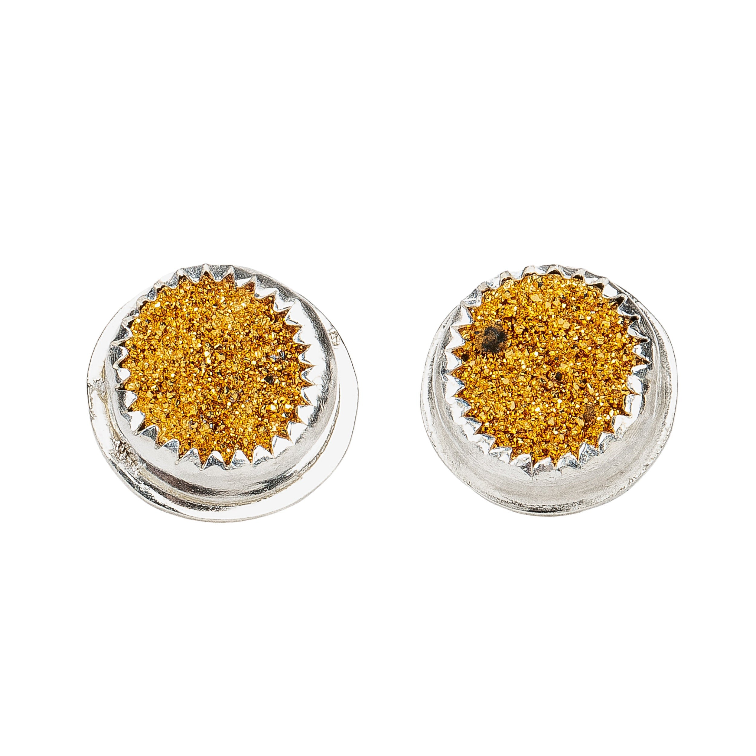 No. 2 Gold Druzy Quartz Earrings With Threaded Screw On Posts | The River Valley Collection | Small Sterling Silver Crystal Stud Posts