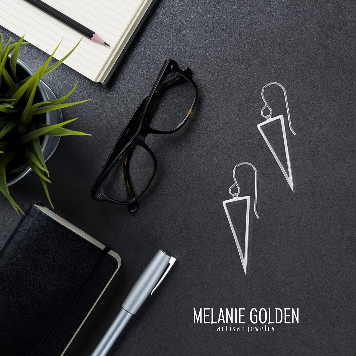 Triangle Dangle Earrings | Large Sterling Silver Geometric Arrow Point Drop Earrings for Women and Girls