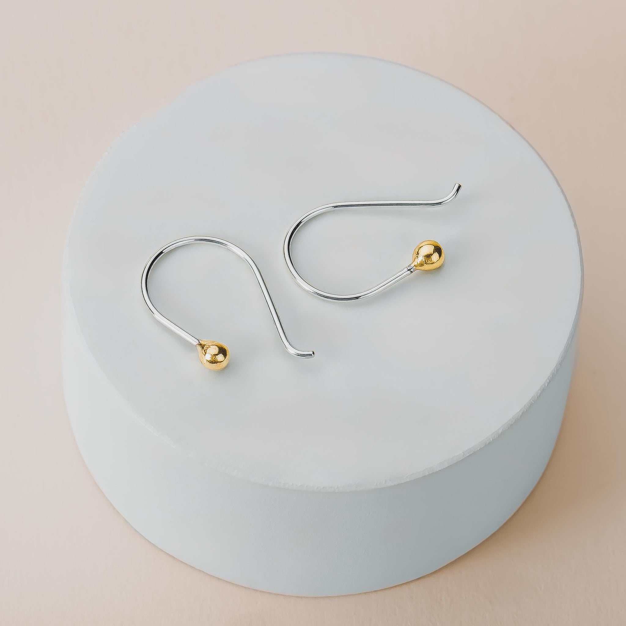 Gold Dot Pull Through Earrings | Small Hook Threader Drop Earrings, Mixed Metal Sterling Silver & 14K Gold | Wire Hoop Modern Minimalist