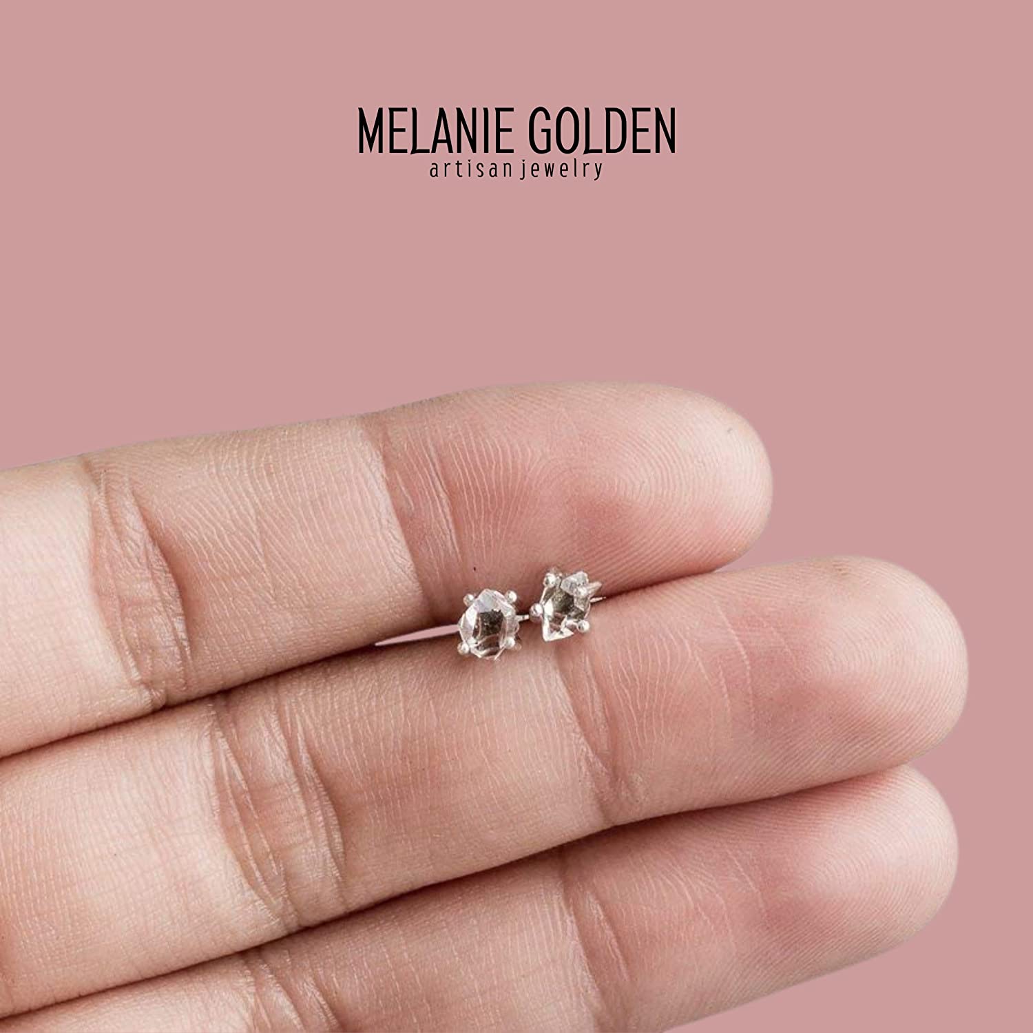 Tiny Raw Herkimer Diamond Stud Earrings - Melanie Golden Jewelry - _badge_BESTSELLER, bestseller, christmas, Earrings, for the bride, love, stud, stud earrings, wedding