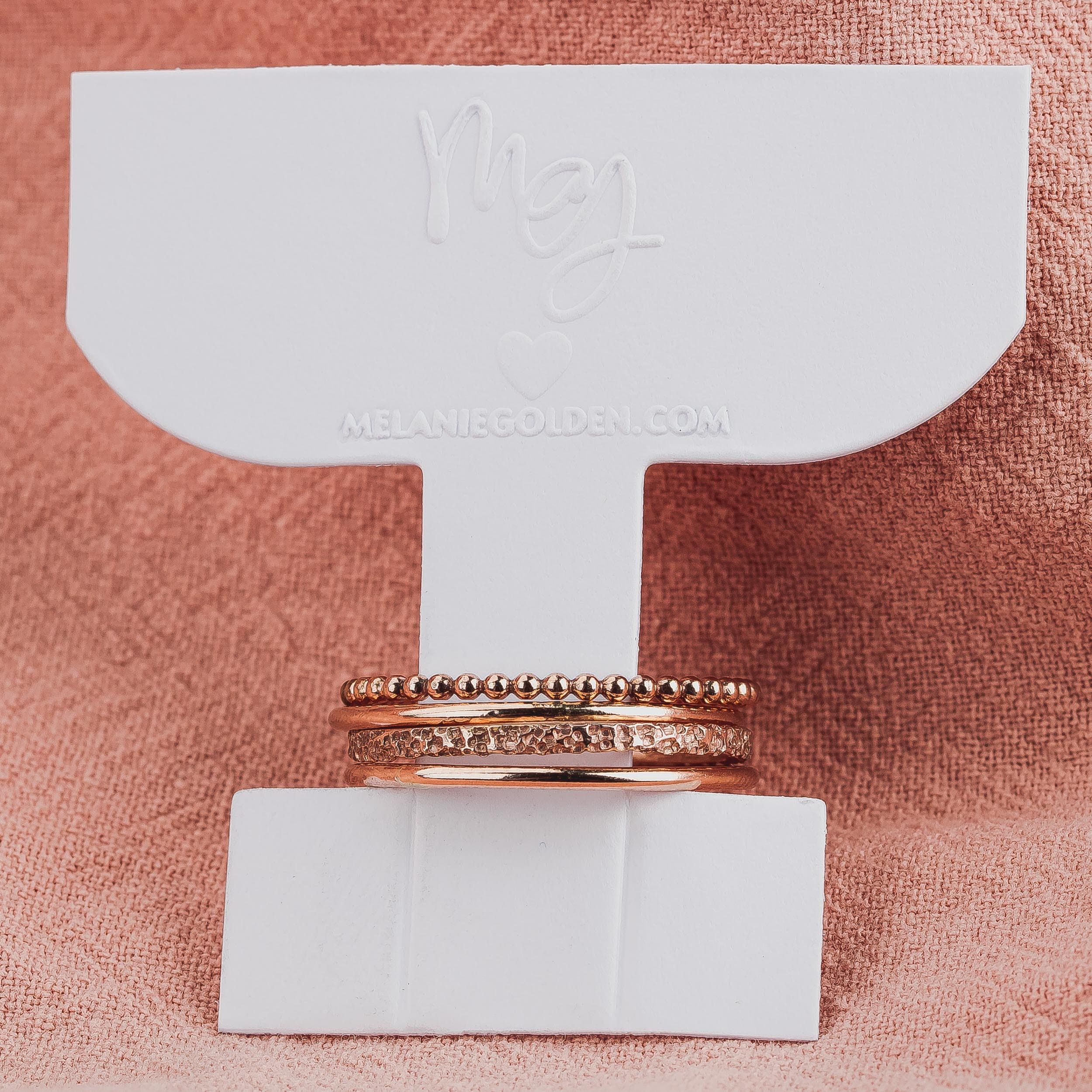 The Claire Stack | Set of 4 Stacking Rings | Smooth, Boulder, and Dot Stackable Stack Rings | Gold, Rose or Silver Mixed Hammered Ring Bands