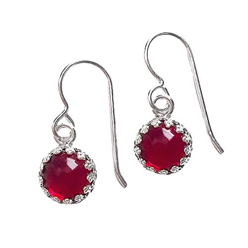 Small Gemstone Dangle Earrings in Sterling Silver with Filigree Crown Bezel settings | Multiple Options Available