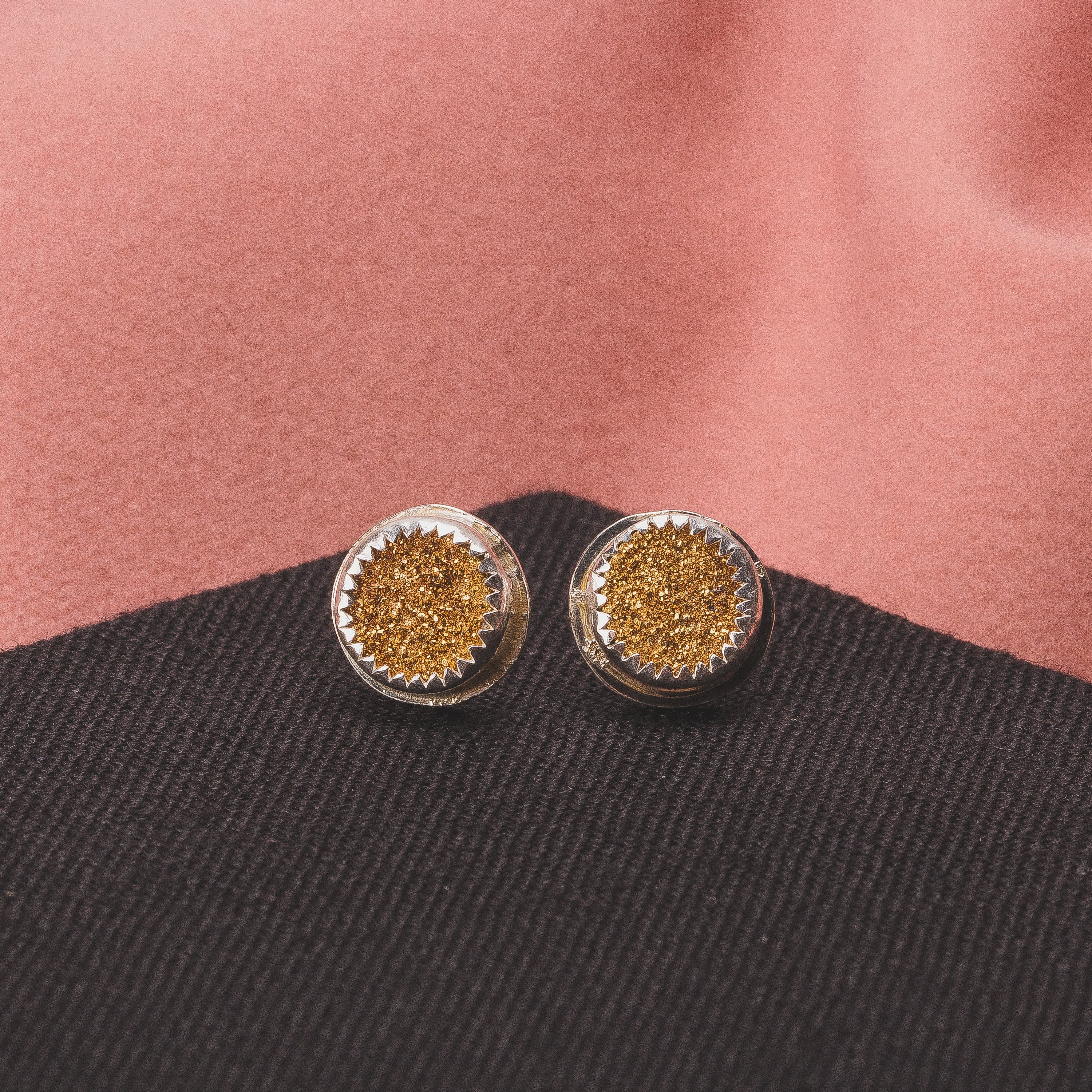 No. 1 Gold Druzy Quartz Earrings With Threaded Screw On Posts | The River Valley Collection | Small Sterling Silver Crystal Stud Posts