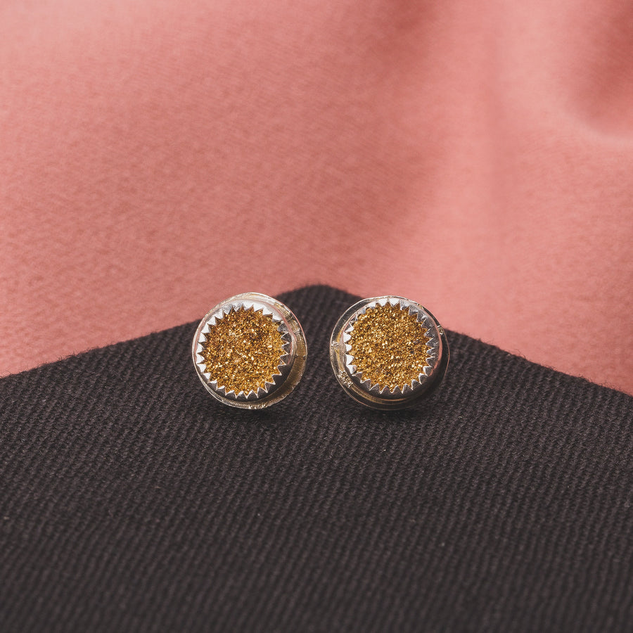 No. 1 Gold Druzy Quartz Earrings With Threaded Screw On Posts | The River Valley Collection | Small Sterling Silver Crystal Stud Posts