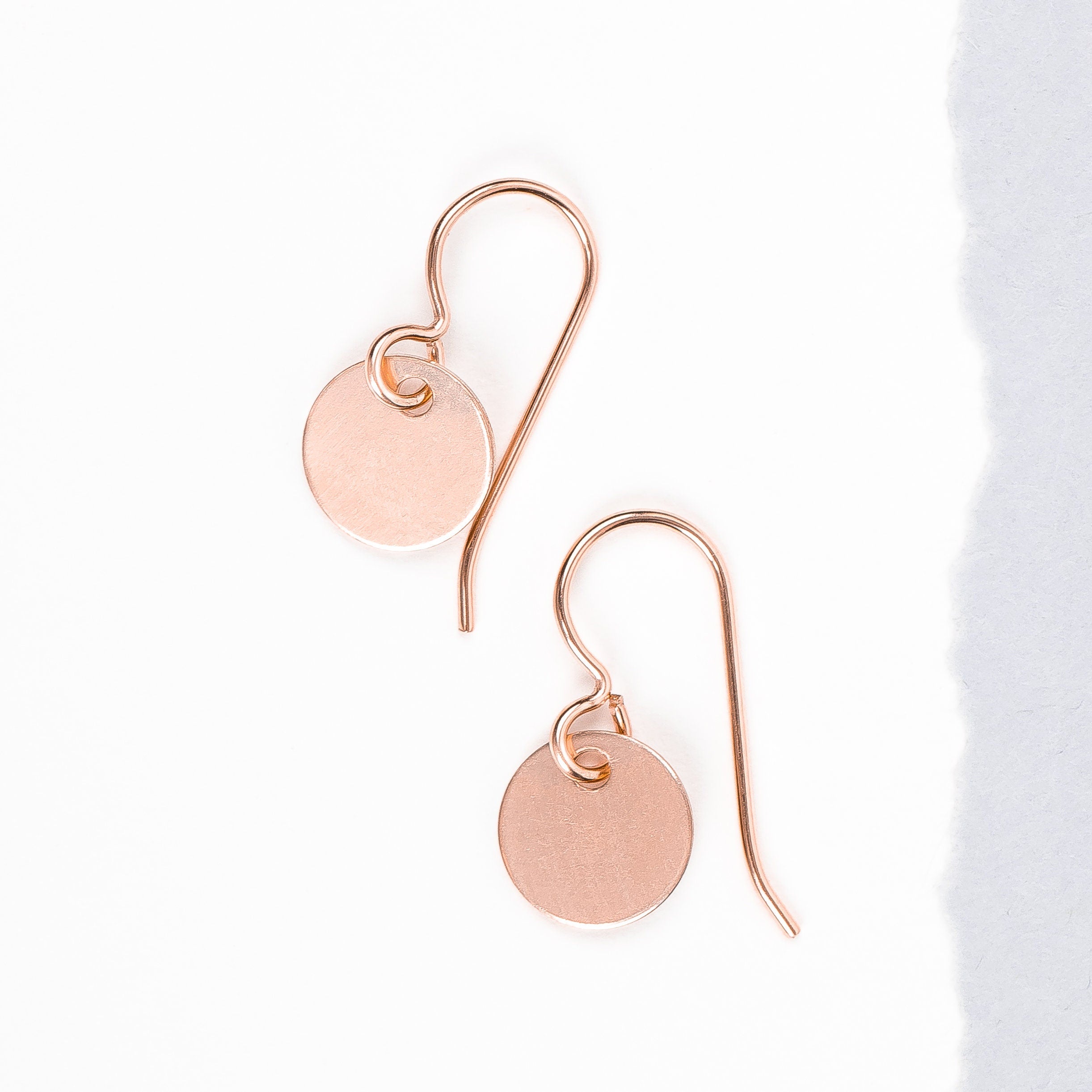 Round Circle Disc Dangle Drop Earrings In Sterling Silver, Gold, Or Rose Gold (14K Rose Gold Fill)