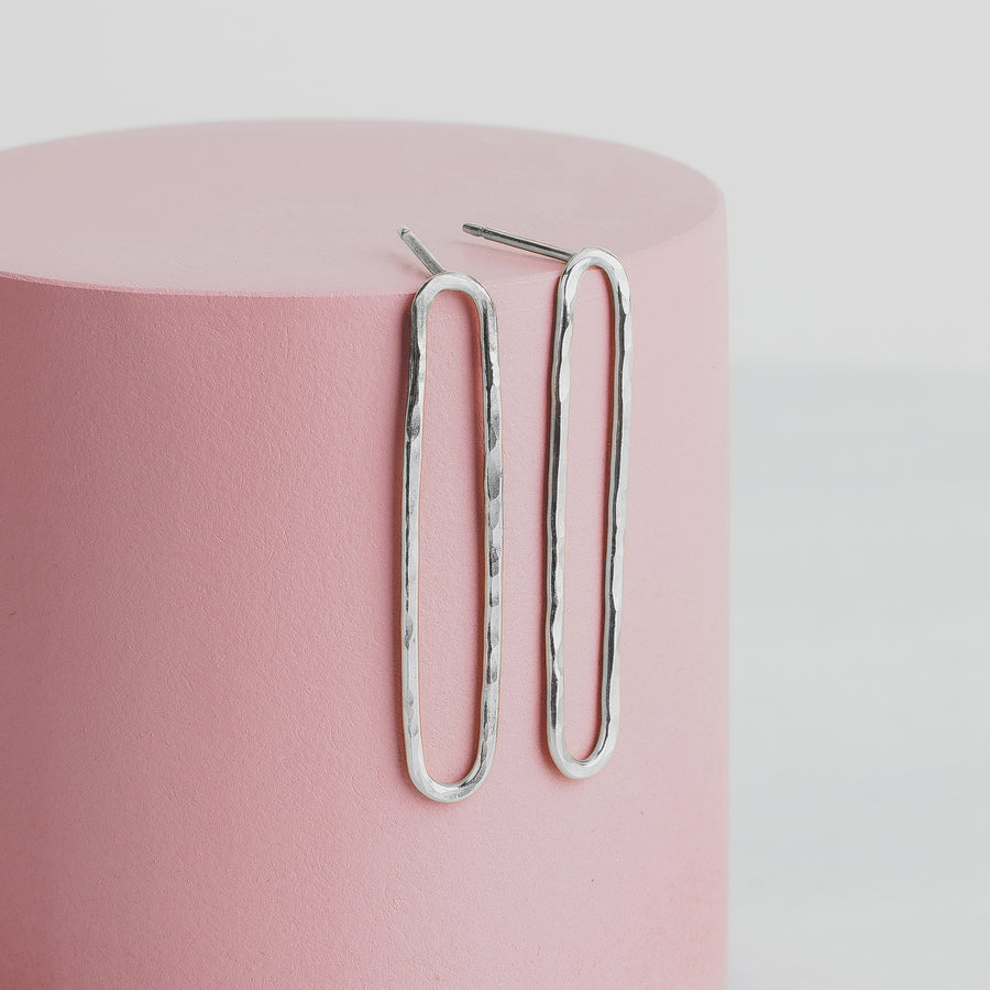 Hammered Oval Paperclip Chain Link Stud Earrings | Gold, Rose Gold, or Silver | Long Oval Loop Hoop Post Earrings | Minimalist Everyday