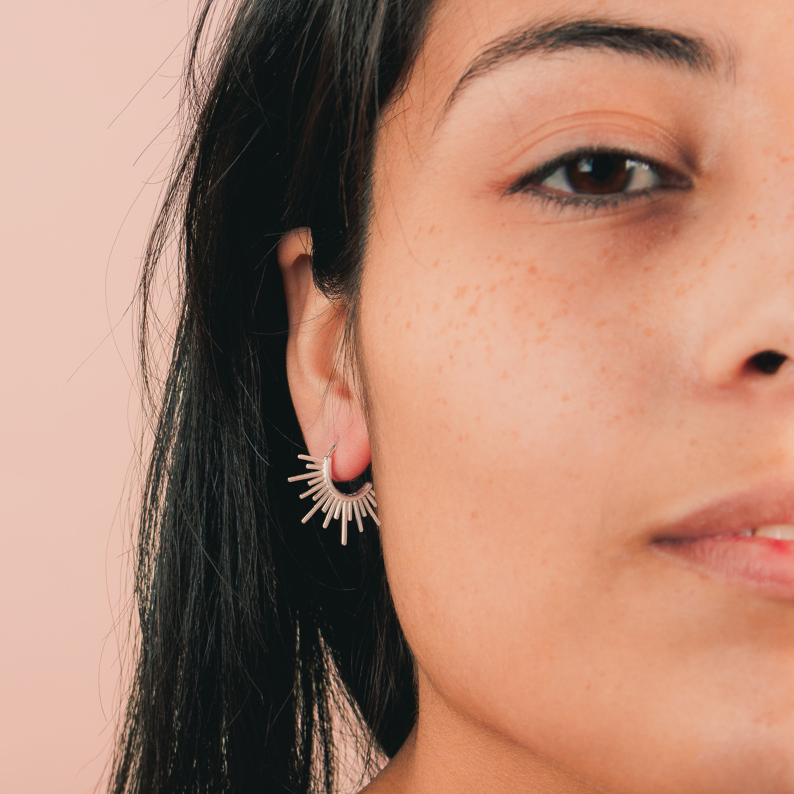 Sun Burst Endless Hoop Threader Earrings in 925 Sterling Silver, 14K Gold, or 14K Rose Gold - Melanie Golden Jewelry Designer Series