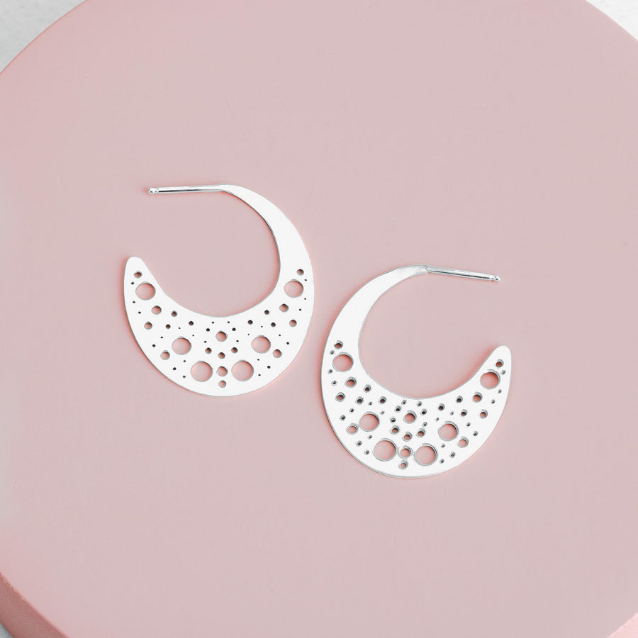 Nebula Hoop Earrings | Sterling Silver Large Big Geometric Cut Out Galaxy Star Night Sky Constellation Earrings | Perfect Gift for Her