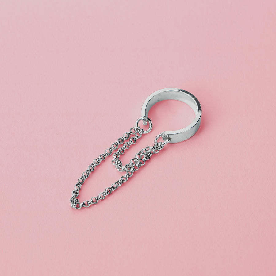 Athena Gift Set | Earrings, Ring & Ear Cuff | Linear Sterling Silver Long Bar Line Rectangle Jewelry with Layered Chains | Gift for Her