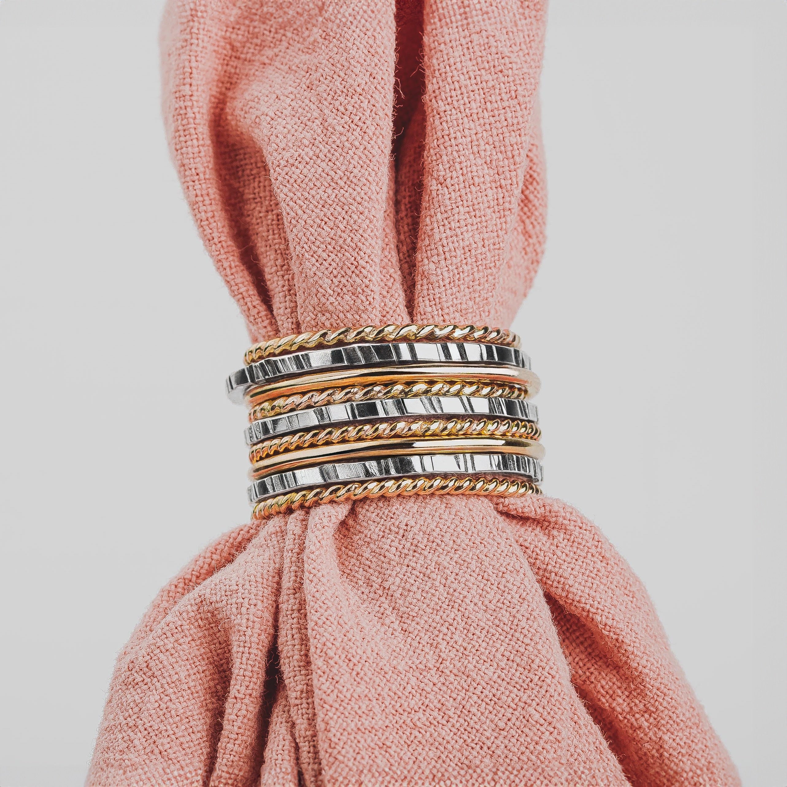 The Rowe Stack | Set of 9 Gold and Silver Mixed Metal Stacking Rings | USA Sizes 4-12