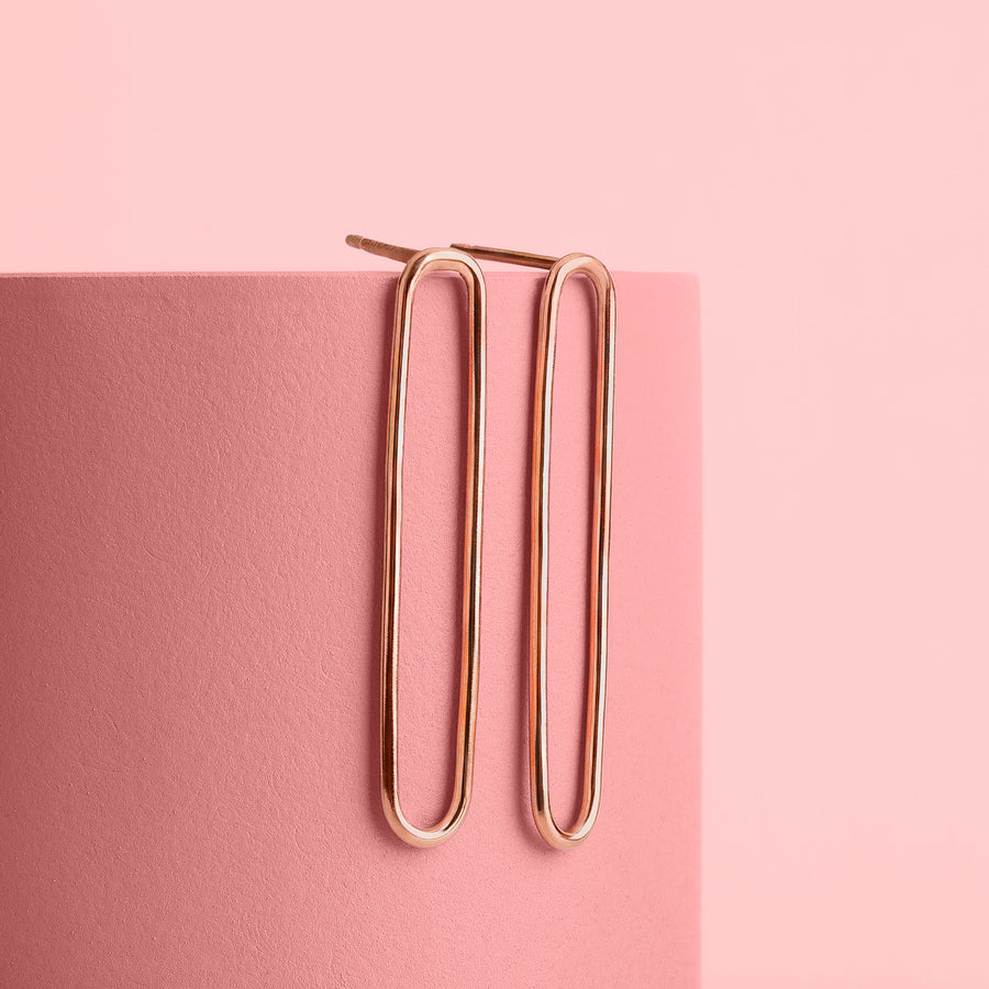 Oval Paperclip Chain Link Stud Earrings | Gold, Rose Gold, or Silver | Long Elongated Oval Loop Hoop Post Earrings | Minimalist Everyday