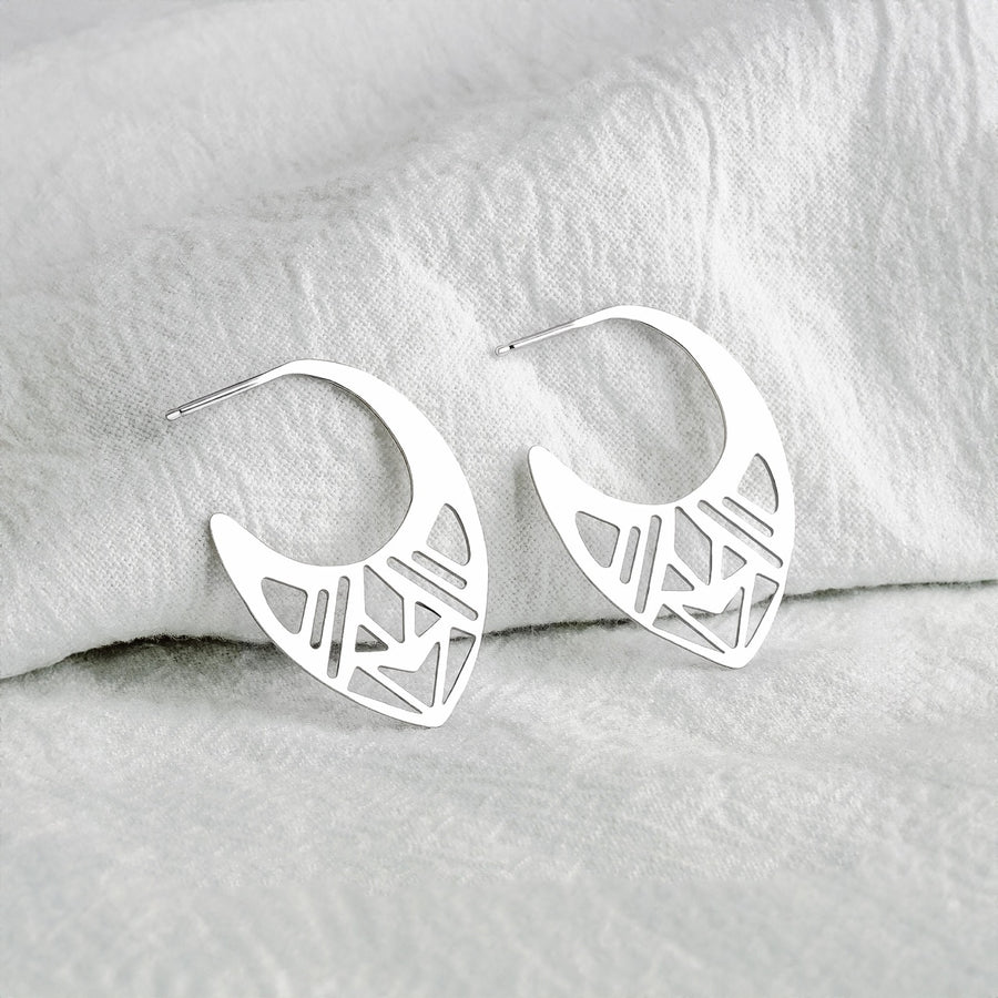 Ophelia Hoop Earrings | Sterling Silver Large Big Geometric Cut Out Greek Goddess Earrings | Bohemian Ethnic Tribal | Perfect Gift for Her