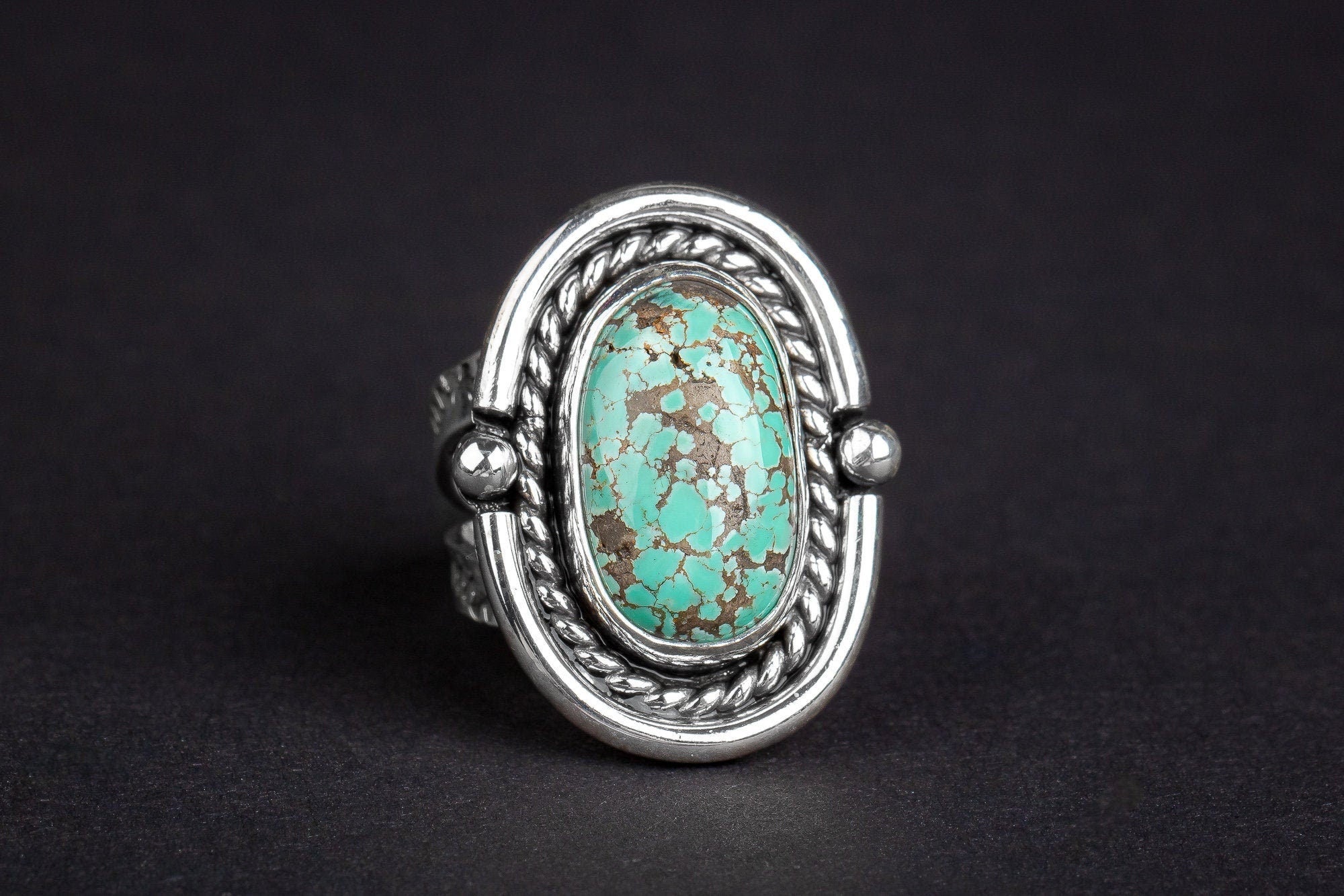 Size 7.5 Carico Lake Turquoise Gemstone Ring In Sterling Silver | Aqua Seafoam Blue Boho Bohemian Southwestern Indian Navajo Statement Ring