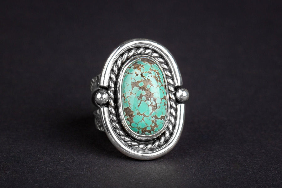 Size 7.5 Carico Lake Turquoise Gemstone Ring In Sterling Silver | Aqua Seafoam Blue Boho Bohemian Southwestern Indian Navajo Statement Ring