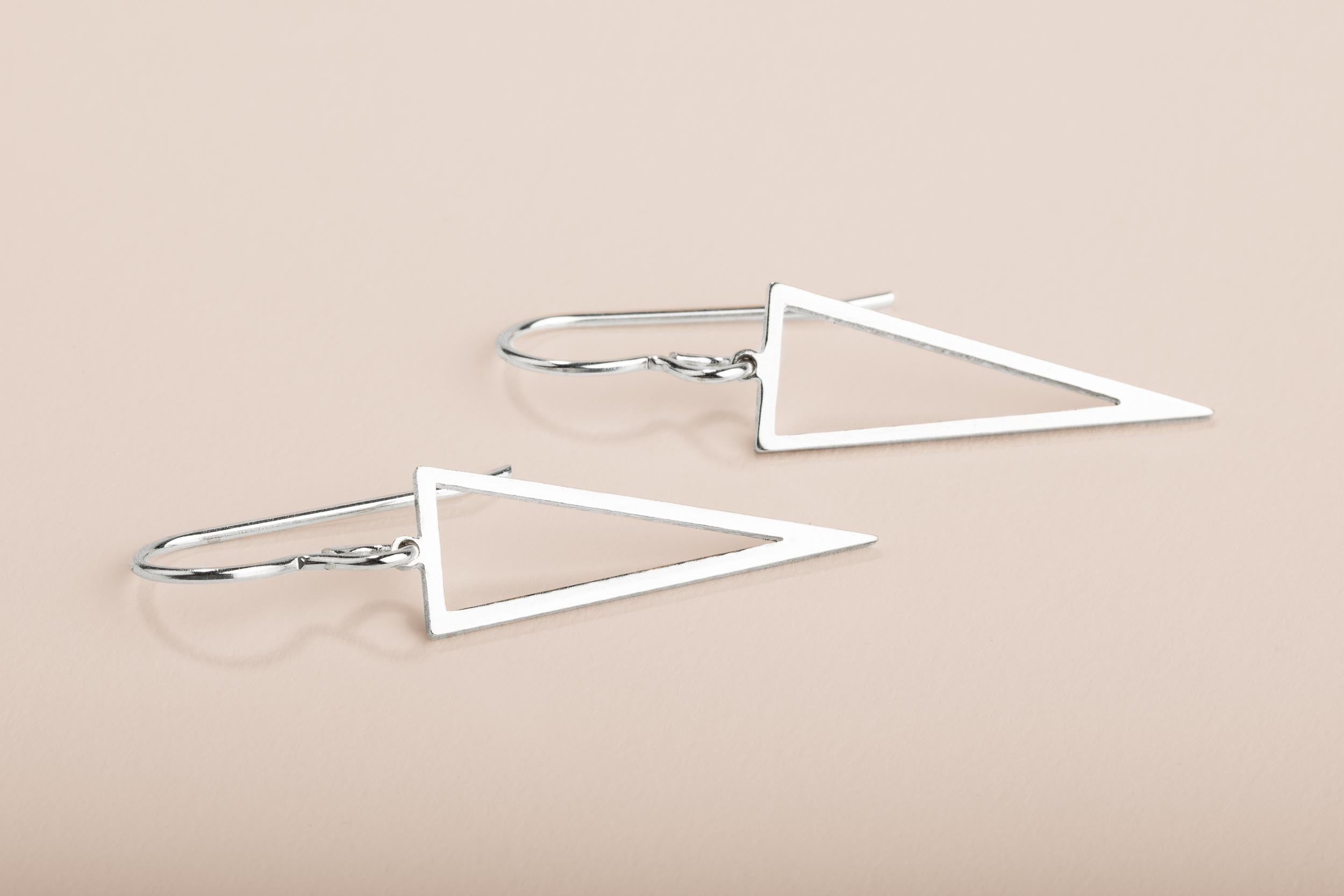 Triangle Dangle Earrings | Large Sterling Silver Geometric Arrow Point Drop Earrings for Women and Girls