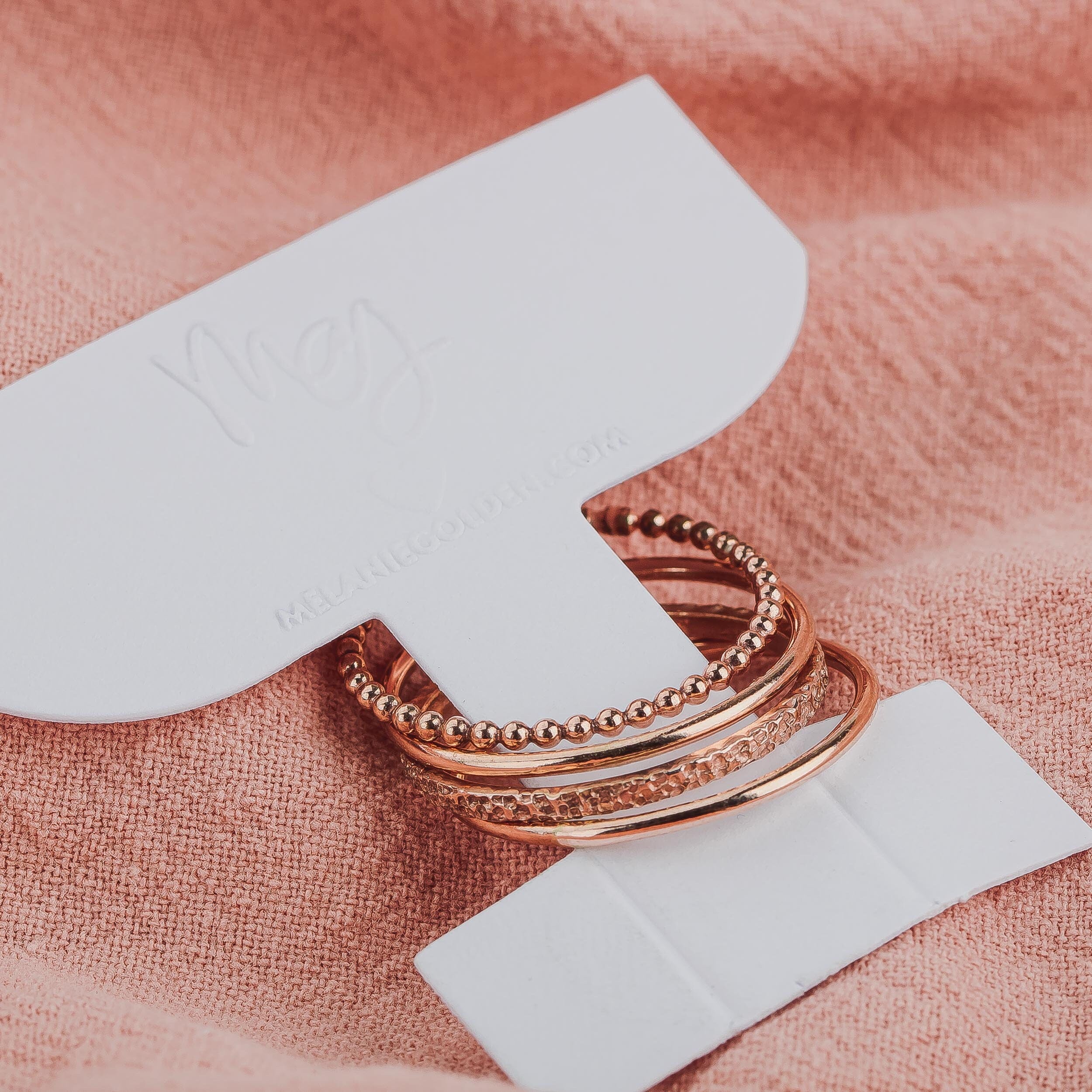 The Claire Stack | Set of 4 Stacking Rings | Smooth, Boulder, and Dot Stackable Stack Rings | Gold, Rose or Silver Mixed Hammered Ring Bands