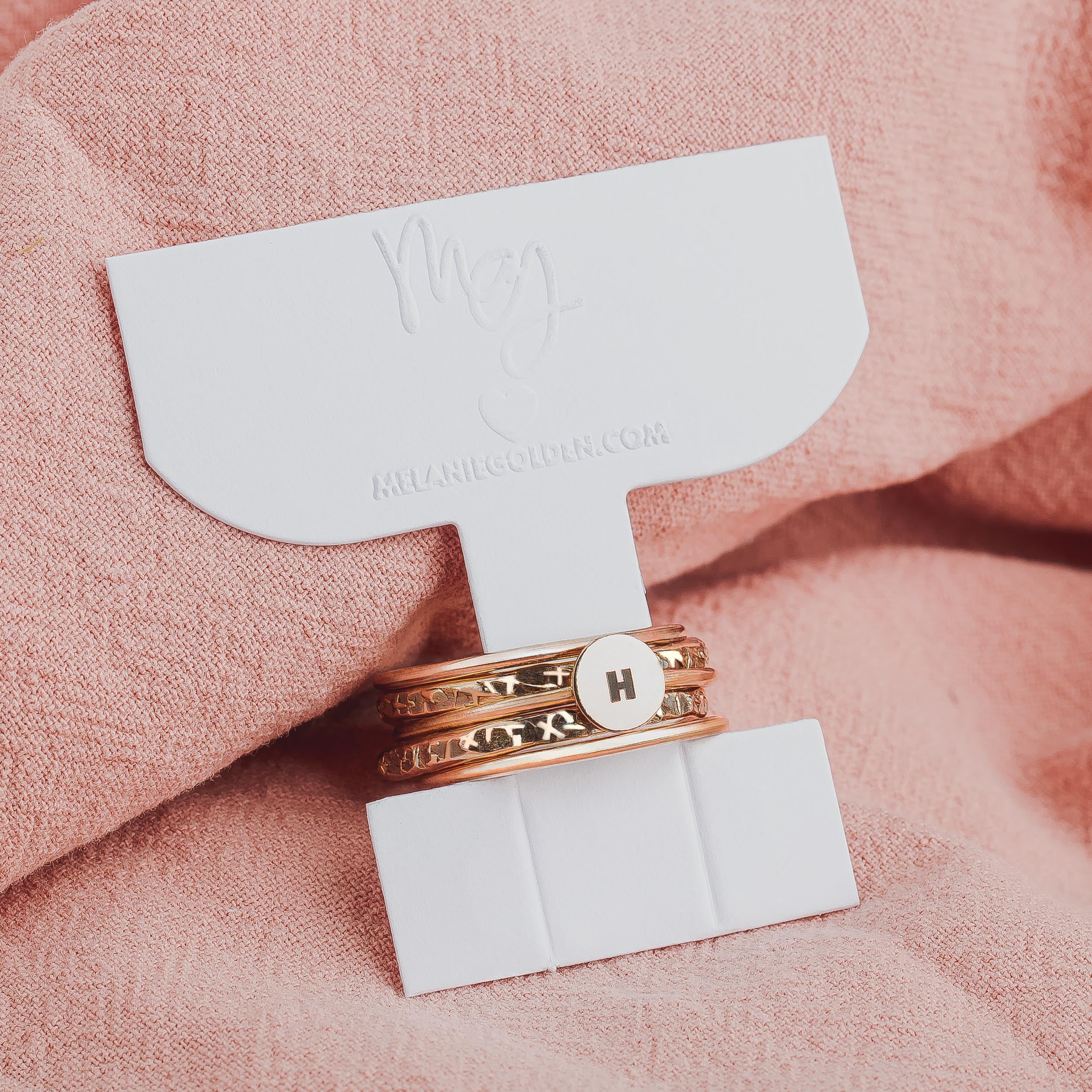 Initial Stacking Rings Set Of 5 In Gold, Silver, Or Rose Gold | Personalized Custom Letter Monogram Stackable Stack Stacking Family Ring